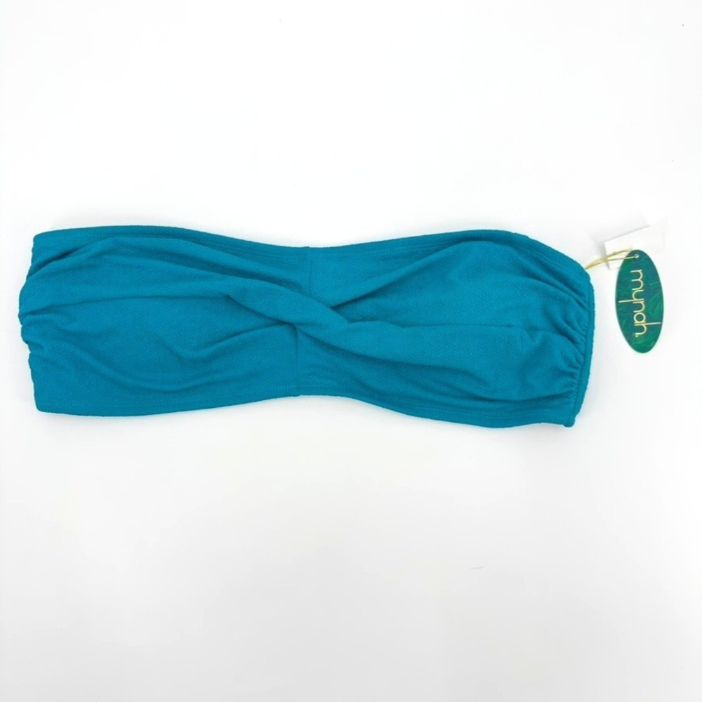 Mynah Women XXL Teal Blue Twist Front Bandeau Bikini Top Textured New